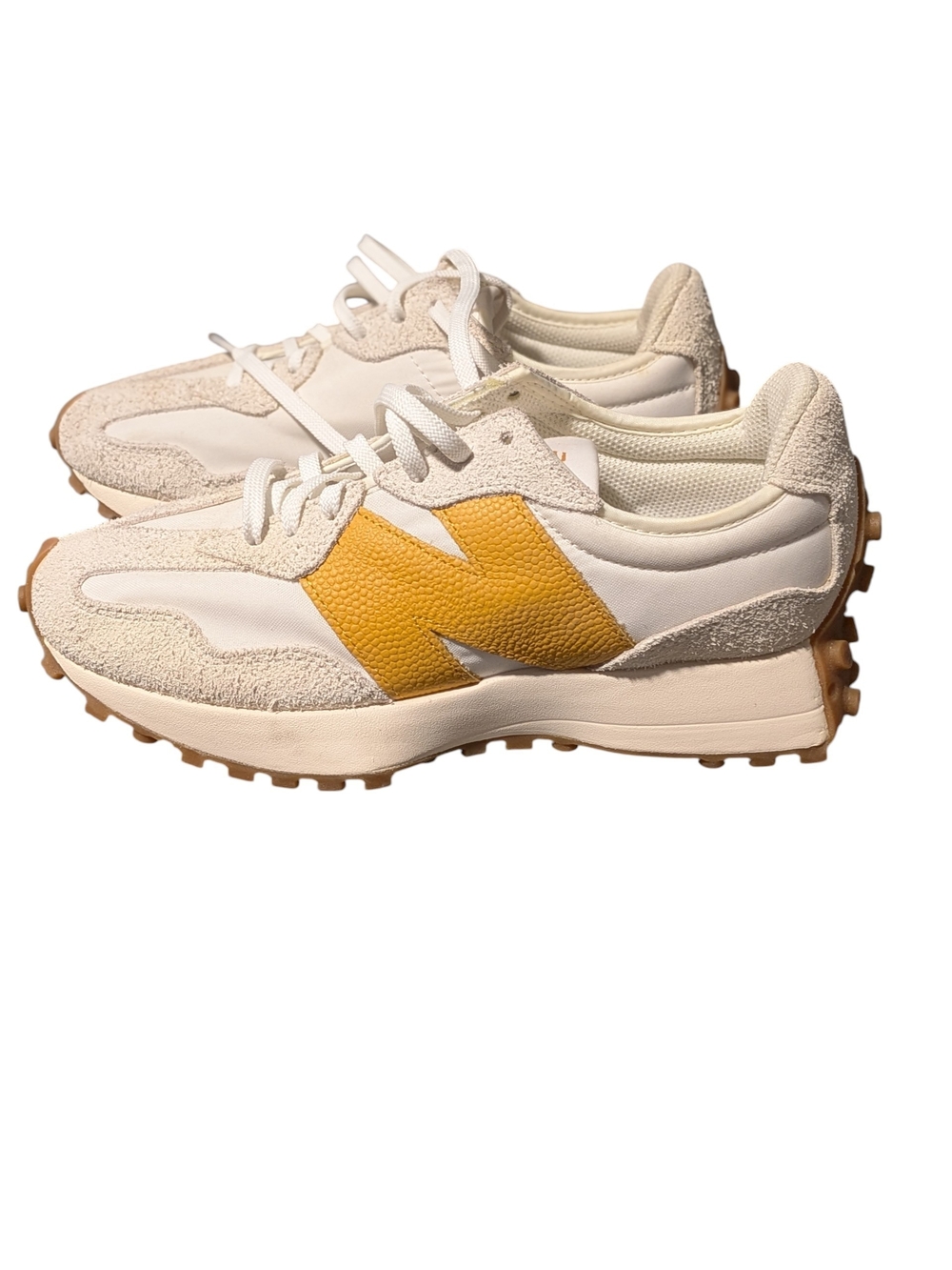 New Balance 327 Women's Cream Sneakers with Yellow 'N' Accent
